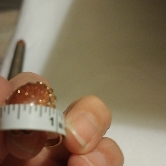 Vintage Czech Gold Stone set in a gold tone adjustable band w/ filagree - Picture 11 of 12